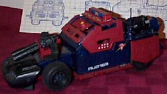 The Dreadnok Thunder Machine! Made of many many many spare parts. Larry Hama said he thought of the Dreadnoks as bikers who drank grape soda all day. I don't think of Bikers drinking that. Nope.